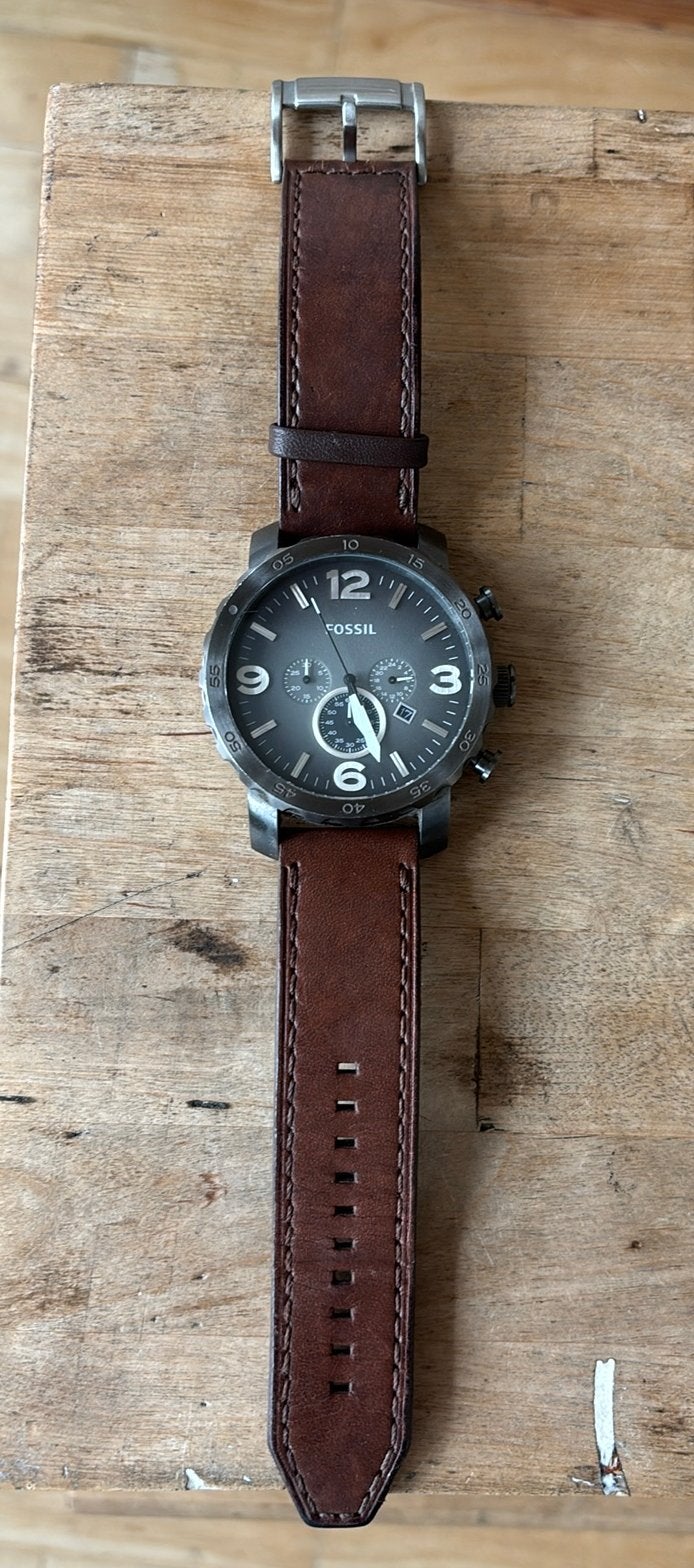 Heren horloge Fossil Nate JR1424, Overige merken, Staal, Polshorloge, Ophalen of Verzenden
