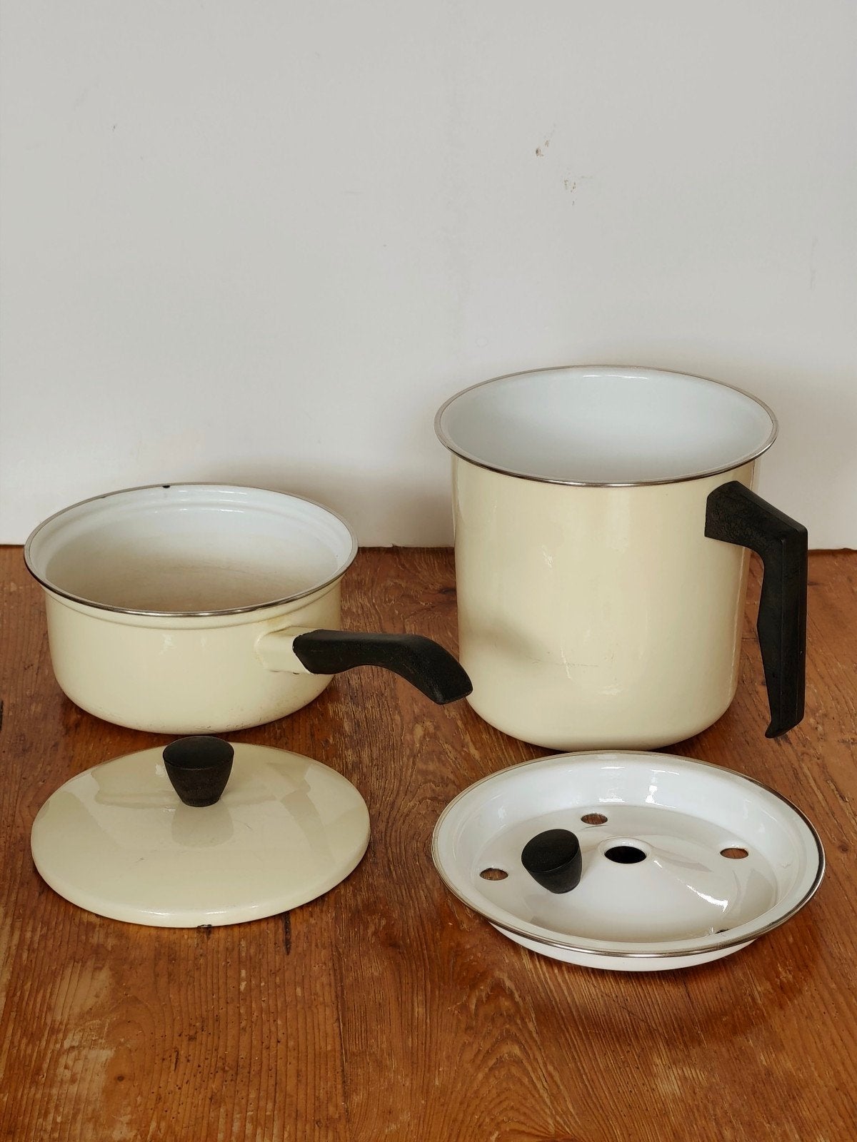 emaille melkkoker en bijbehorende emaille steelpan met dekse, Antiek en Kunst, Ophalen of Verzenden