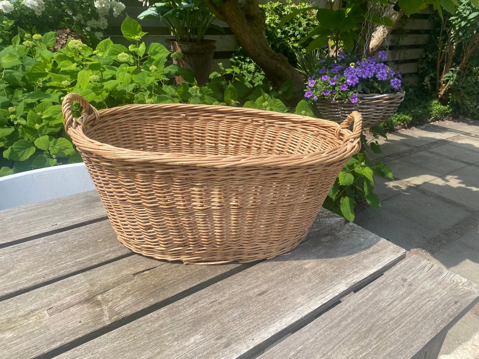 Oude rieten wasmand, Ophalen, Zo goed als nieuw, Rond, Riet