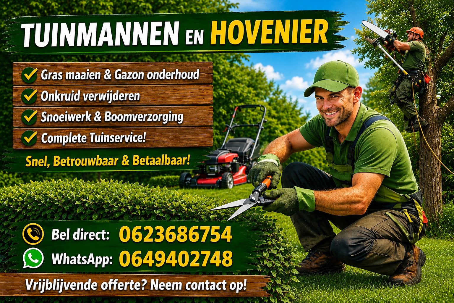 Betrouwbare Tuinman Beschikbaar voor onderhoud/snoeien