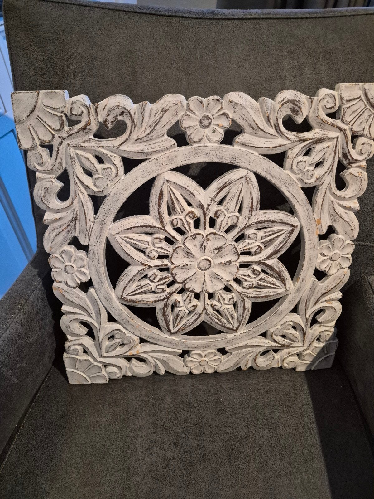 Decoratief Wandpaneel Houtsnijwerk - Wit/Bruin, Ophalen, Gebruikt, Hout, Vintage