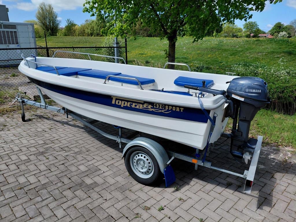 Topcraft 430 VIS/TOURBOOT + Yamaha 9.9 pk 4 takt en trailer, Ophalen, 4 m, Tot 10 pk, Zo goed als nieuw