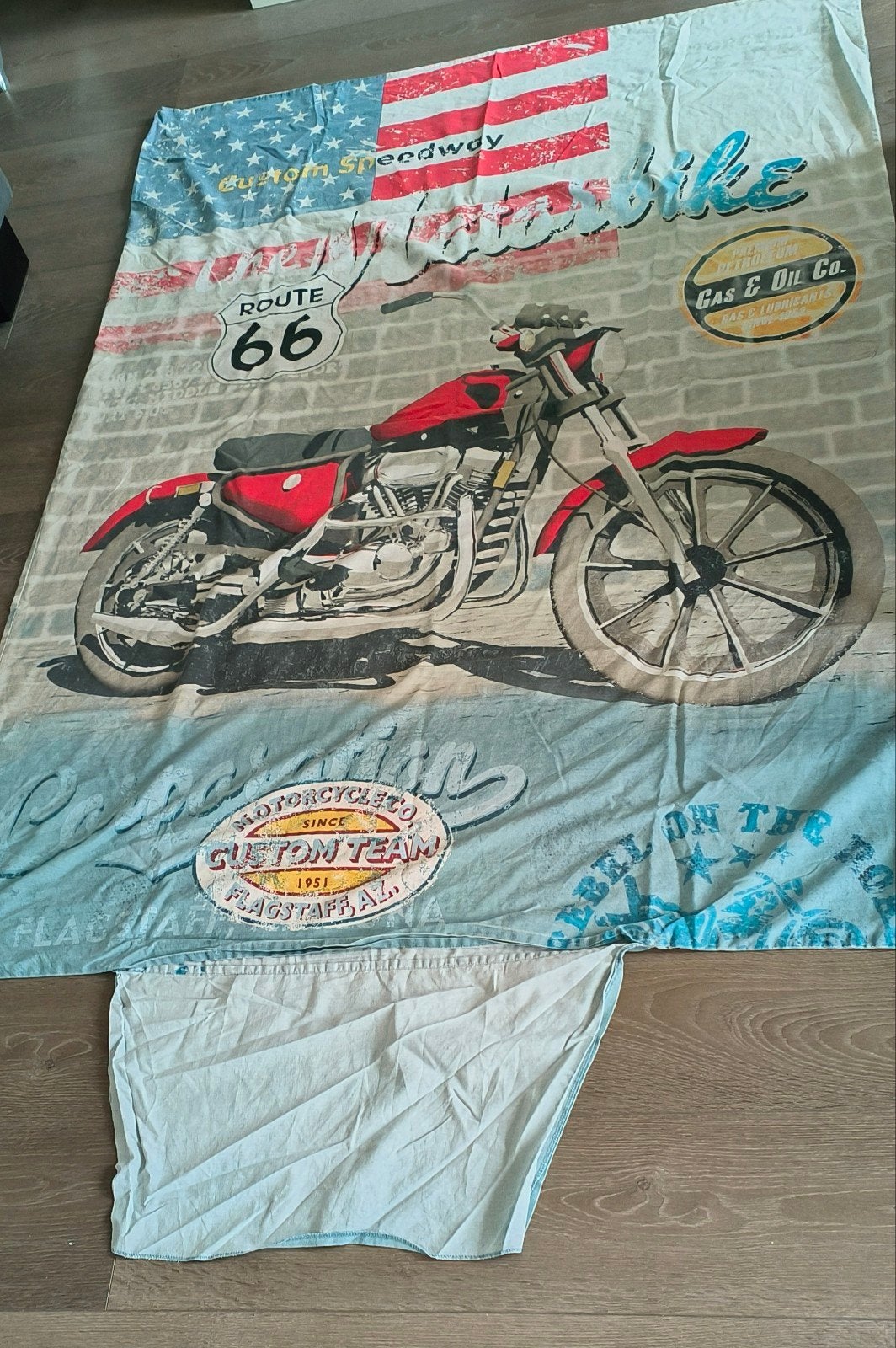 Dekbedovertrek Motor Route 66 - Amerikaans thema, Gebruikt, Eenpersoons, Meerkleurig, Dekbedovertrek