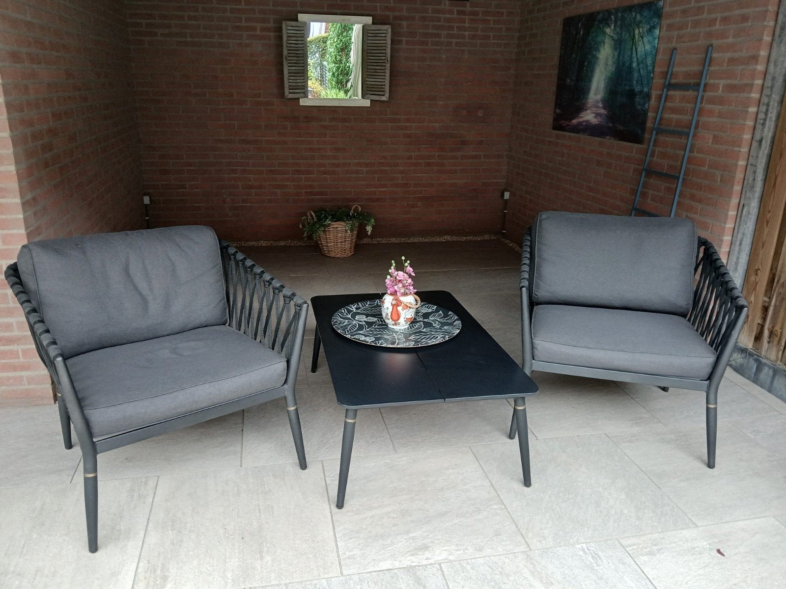 2x loungestoel met tafel, Tuin en Terras, Gebruikt, Bijzettafel, Aluminium, Tuinset