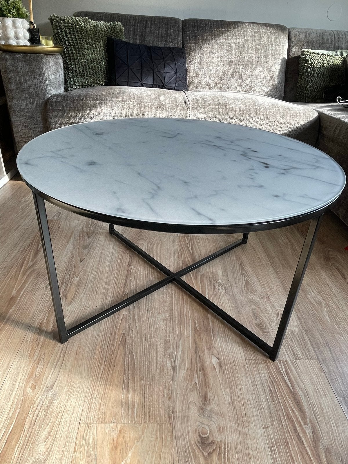 Ronde salontafel met marmerlook blad - Westwing Antigua, Ophalen, Rond, 50 tot 100 cm, 5 – 50