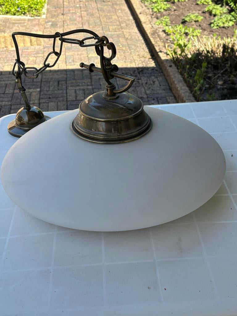 Hanglamp van Glas met Messing Details, Ophalen, Zo goed als nieuw, Glas, Minder dan 50 cm