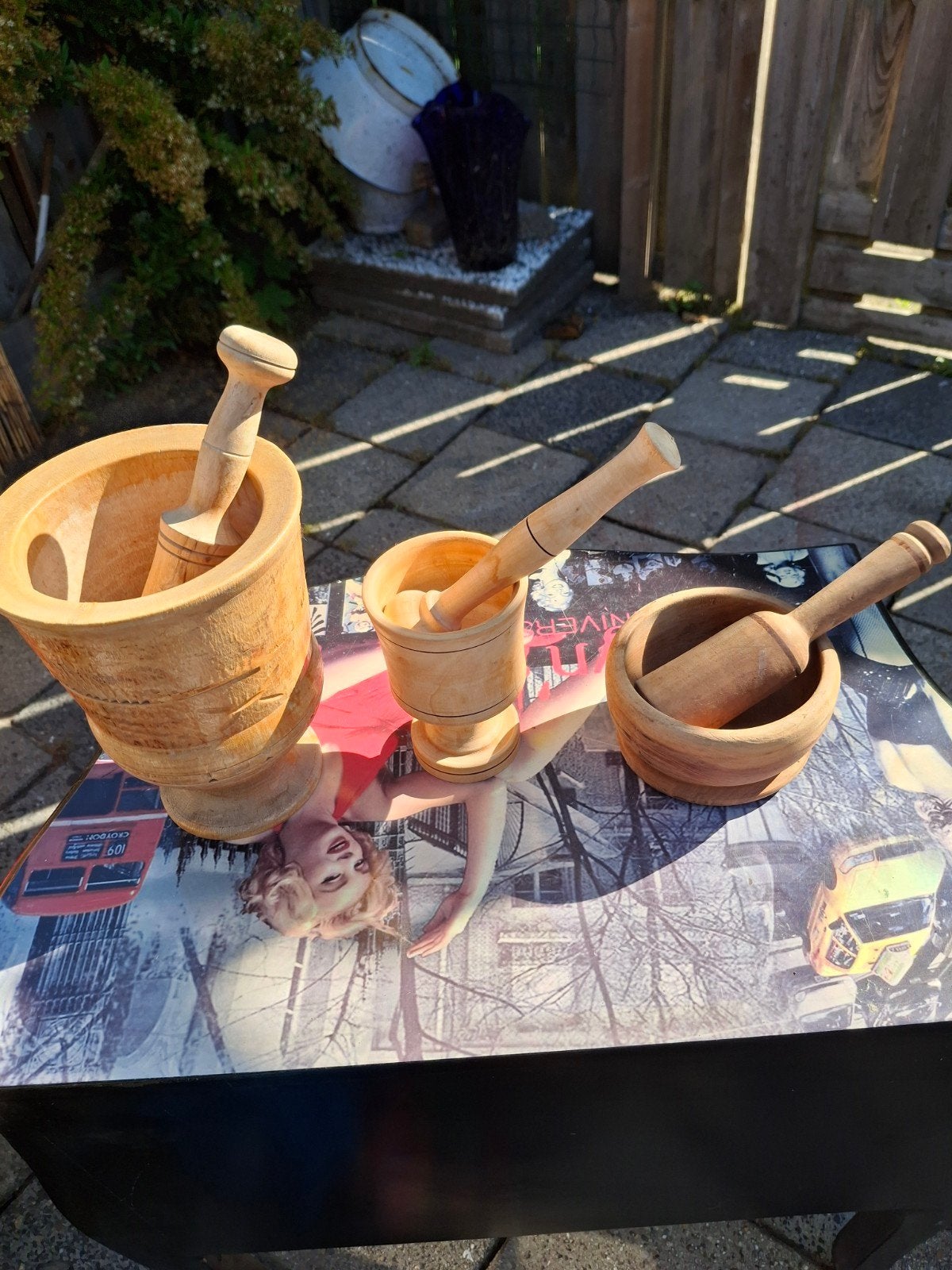 Set van 3 houten vijzels met stamper, Ophalen of Verzenden