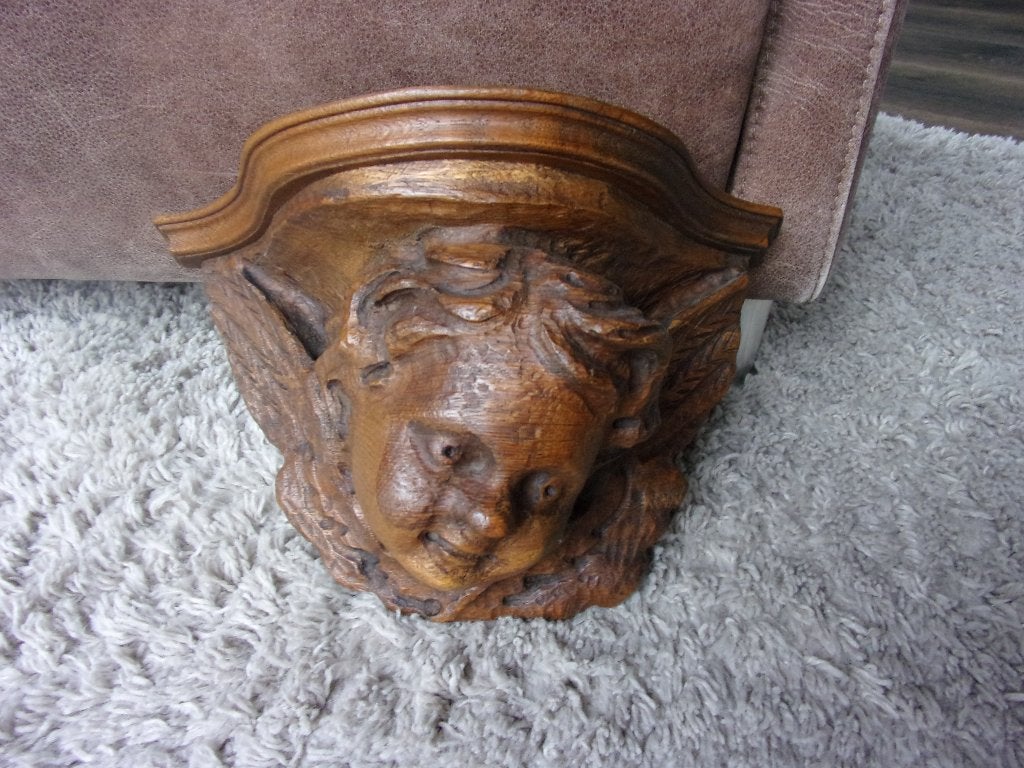 OUDE CONSOLE/HOUTEN CONSOLE ENGEL GROOT FORMAAT/MUURORNAMENT, Antiek en Kunst, Ophalen