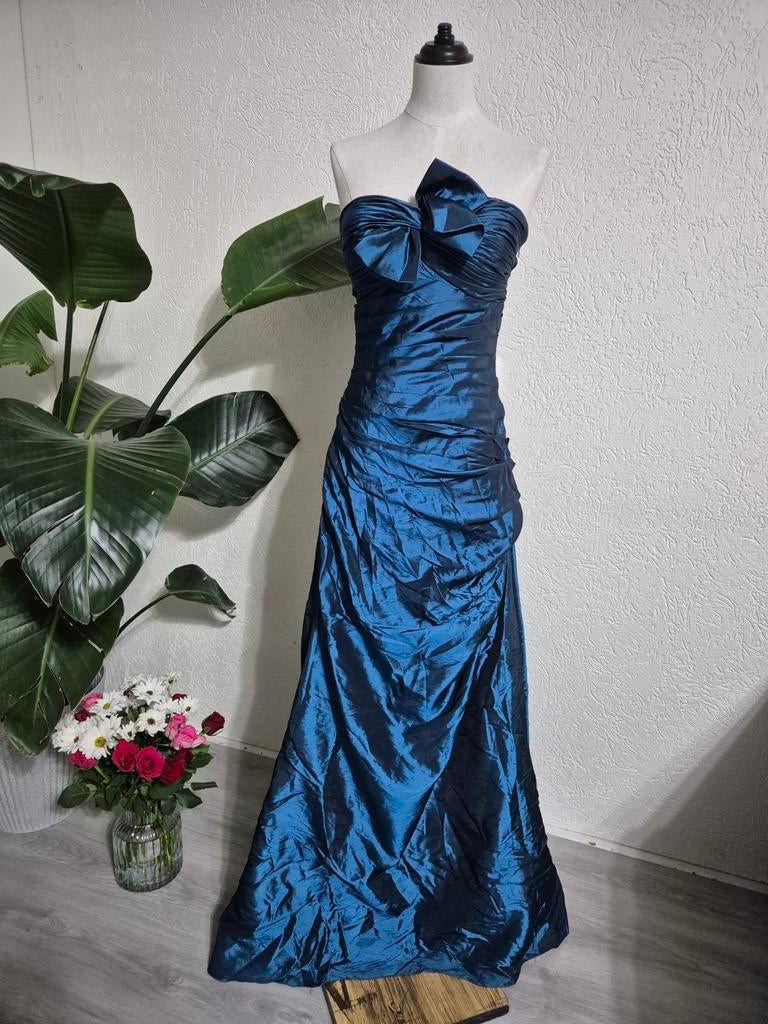 Elegante Petrolblauwe Galajurk met Strikdetail, Galajurk, Blauw, Ophalen of Verzenden, Maat 36 (S)