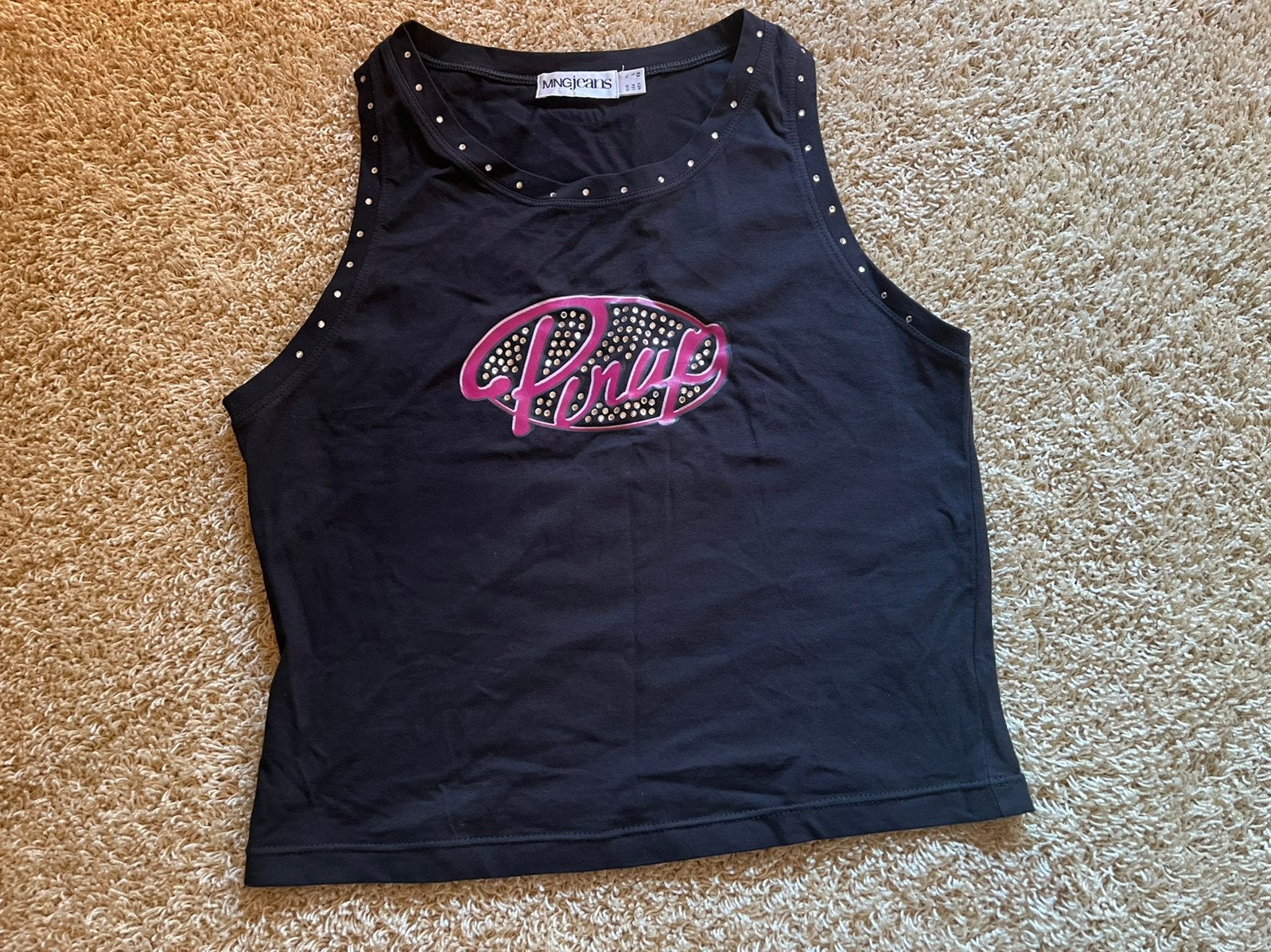 MNG top/singlet zwart strass pin up mt. L/XL, Kleding | Dames, Zwart, Maat 42/44 (L), Ophalen of Verzenden, Zo goed als nieuw