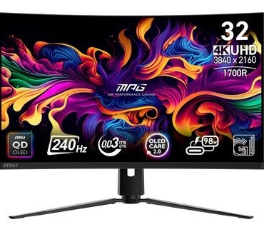 MSI MPG 321CURX 4K QD-OLED 240Hz Monitor, Minder dan 1 ms, Curved, 201 Hz of meer, Ophalen