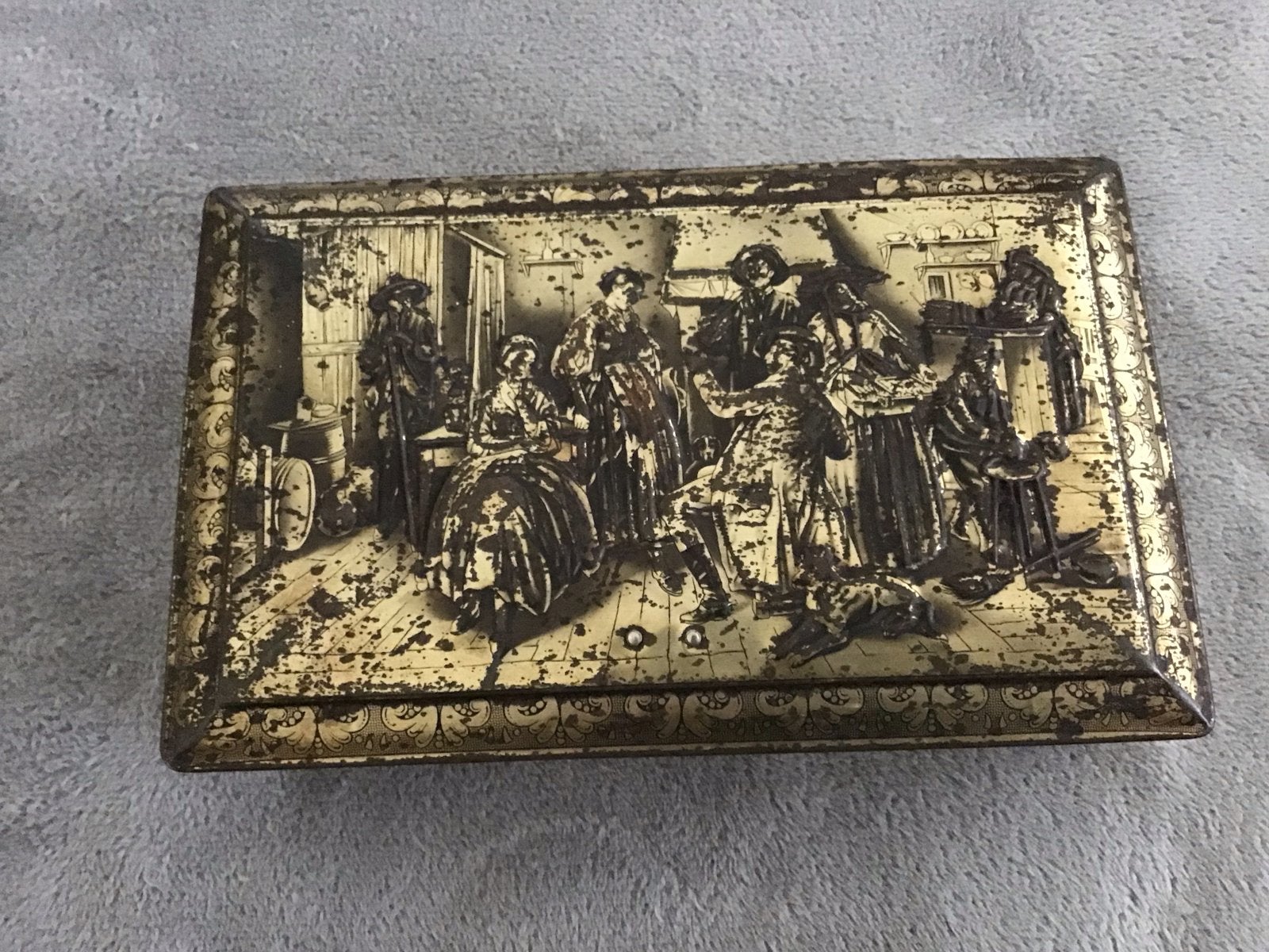 Vintage blik met middeleeuws tafereel, Antiek en Kunst, Ophalen of Verzenden