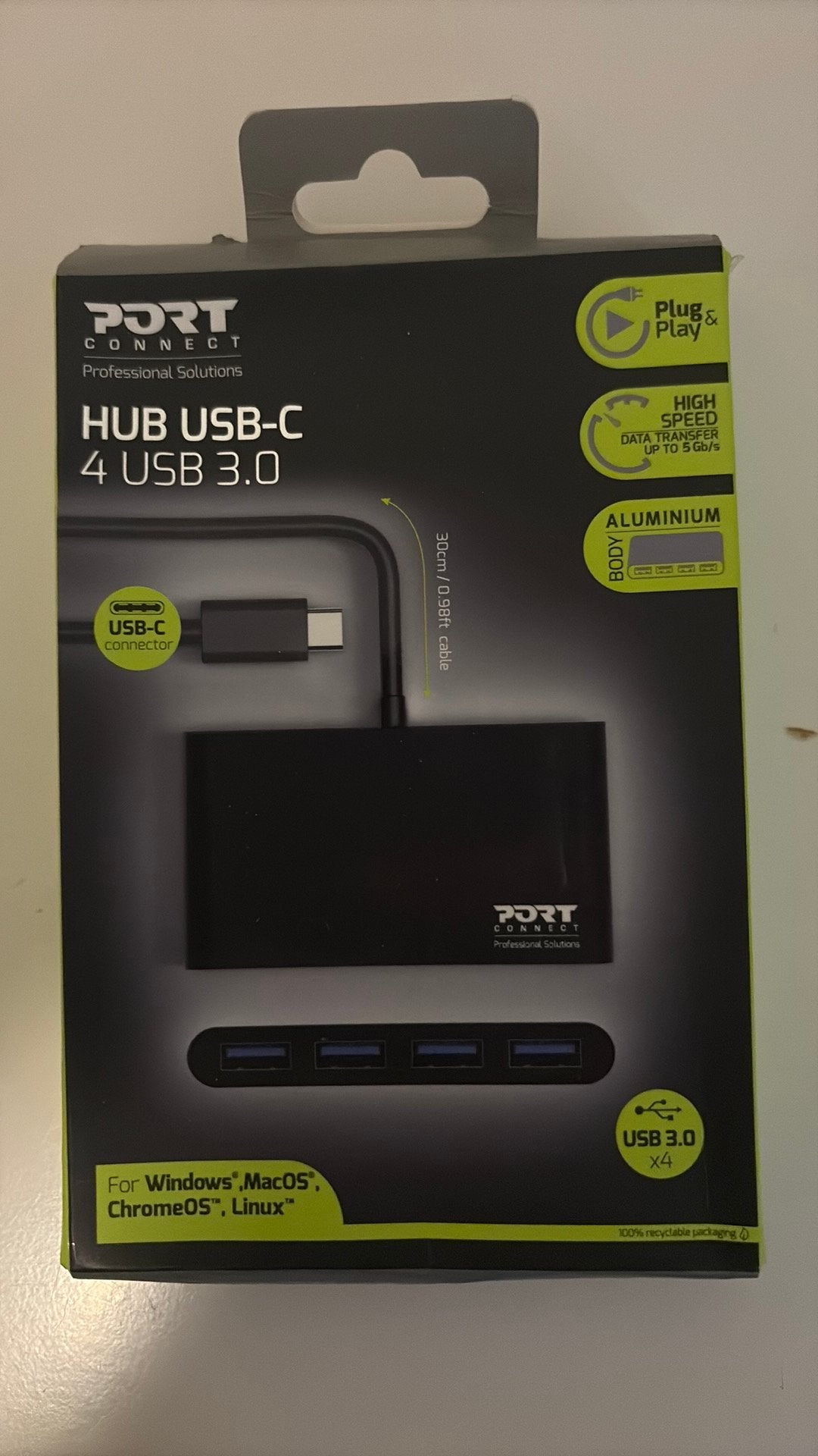 NEW! Port Designs 900123 HUB USB-C 4 USB 3.0, Ophalen of Verzenden, Laptop, Firewire, Port Designs