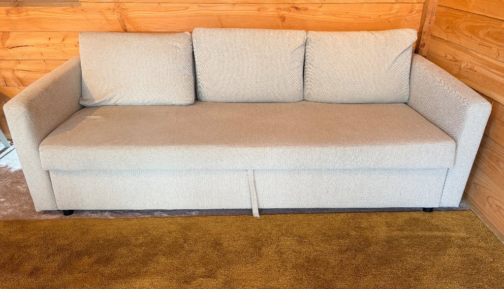 Slaapbank - Bedbank IKEA Friheten, Ophalen, Beige, Tweepersoons, 140 cm