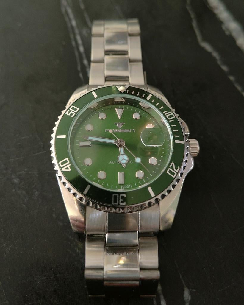 Nieuw automatisch Submariner horloge met datum (geen Rolex), Staal, Met bandje, Polshorloge, Ophalen of Verzenden
