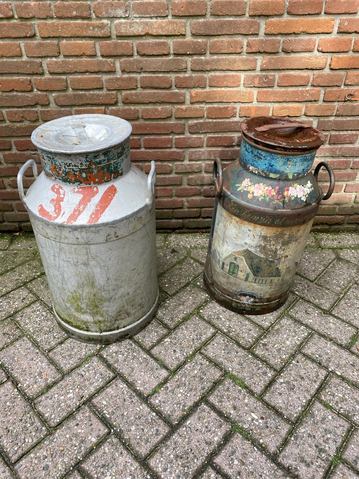 Set van 2 Antieke Melkbussen Decoratief carbid bijna gratis, Ophalen of Verzenden