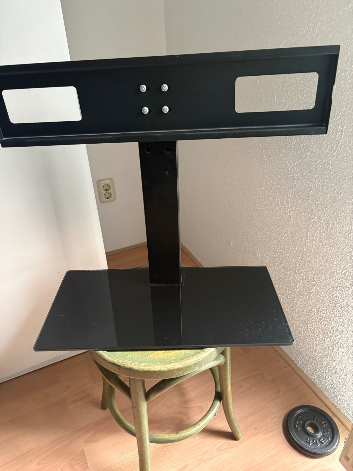 Universele TV Standaard met Glazen Voet - Zwart, Audio, Tv en Foto, Televisiebeugels, Ophalen, Zo goed als nieuw
