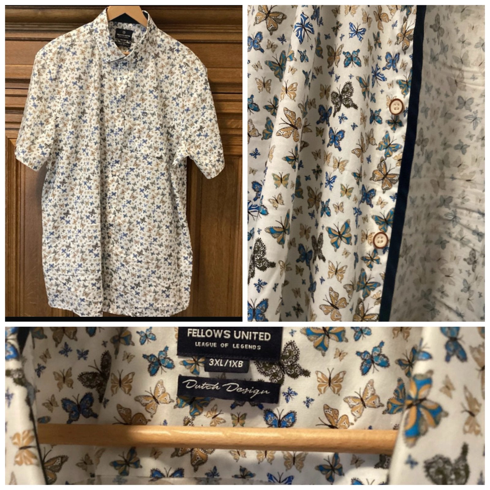 Fellows United overhemd met vlinderprint - 3XL, Verzenden, Nieuw, Meerkleurig, Overige halswijdtes