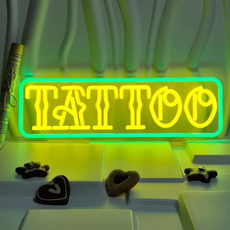 LED lamp neon stijl Tattoo geel groen (42 x 13.3cm), Ophalen of Verzenden, Nieuw, Lichtbak of (neon) lamp