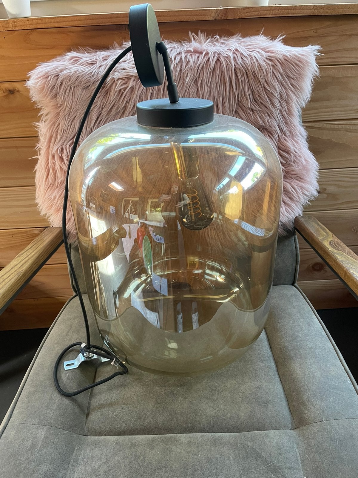 Glazen hanglamp, Ophalen, Zo goed als nieuw, Glas, Minder dan 50 cm