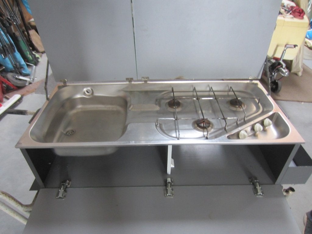 3 pits gasstel met spoelbak, Caravans en Kamperen, Camper-accessoires, Ophalen, Gebruikt