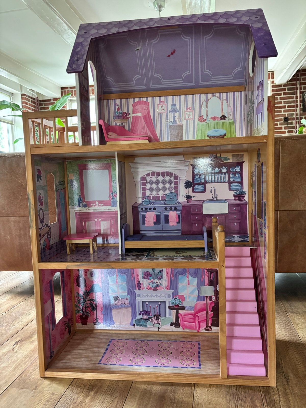 Groot en kleurrijk poppenhuis met 3 verdiepingen, Ophalen, Gebruikt, Poppenhuis