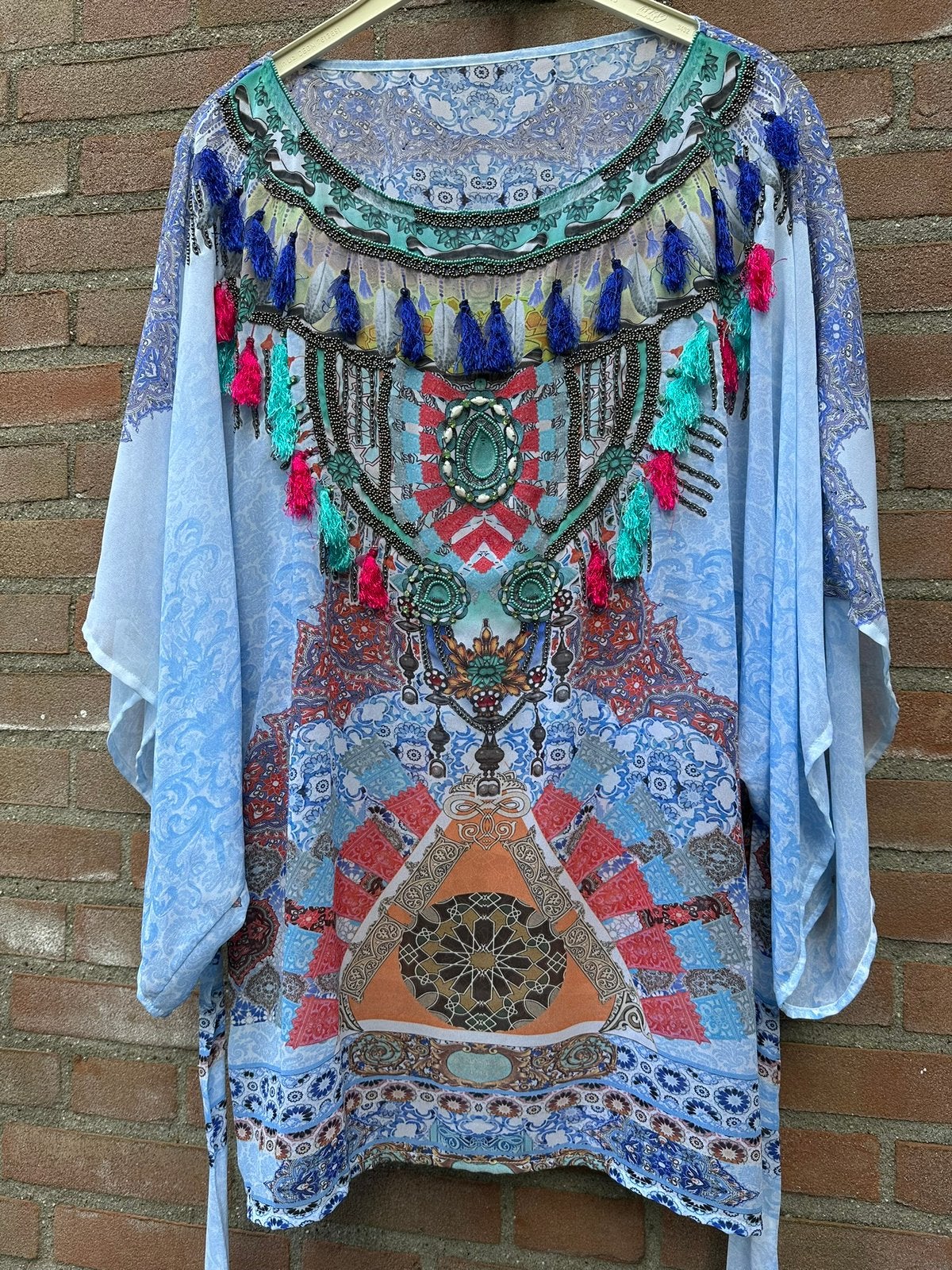 Hippie tuniek K- Design maat M 38 flosjes, kraaltjes, Ibiza, Ophalen of Verzenden, Zo goed als nieuw, Maat 38/40 (M)