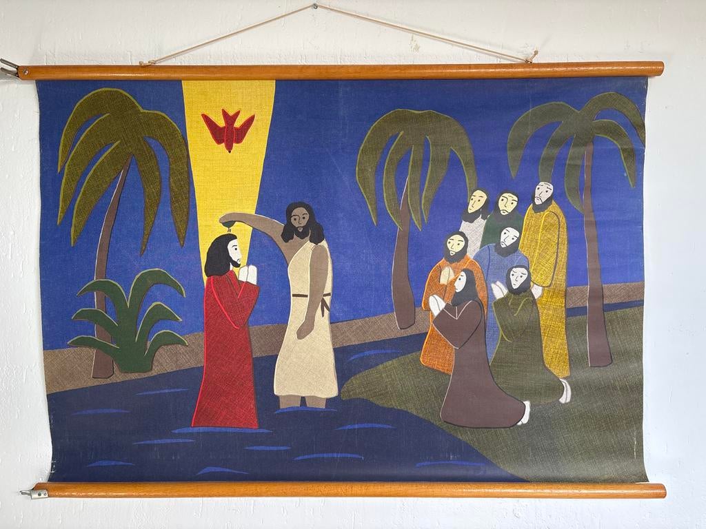Vintage Schoolplaat: De Doop van Jezus - Religieus, Ophalen, Overige thema's