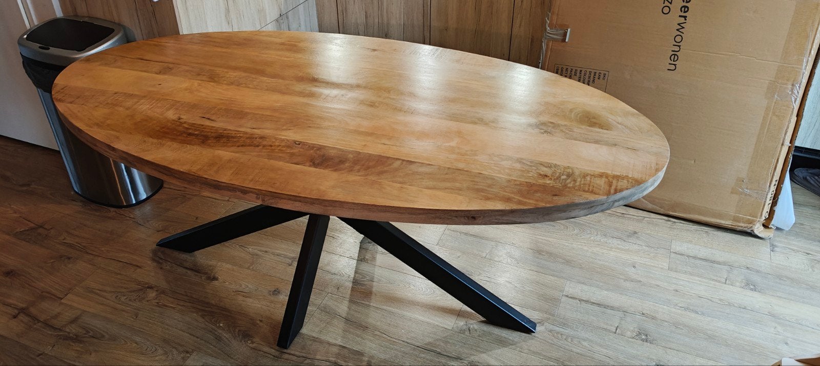 Ovale mangohouten eettafel 180x90 cm met zwarte spinpoot #S, Overige houtsoorten, Nieuw, Vijf personen of meer, 150 tot 200 cm