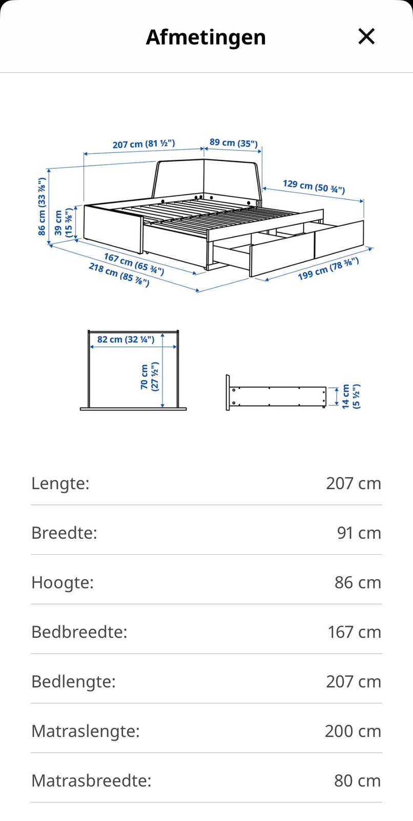 Ikea bed Flekke, uitschuifbaar. Zie voor afmetingen foto’s., Ophalen, Zo goed als nieuw, Tweepersoons, 180 cm