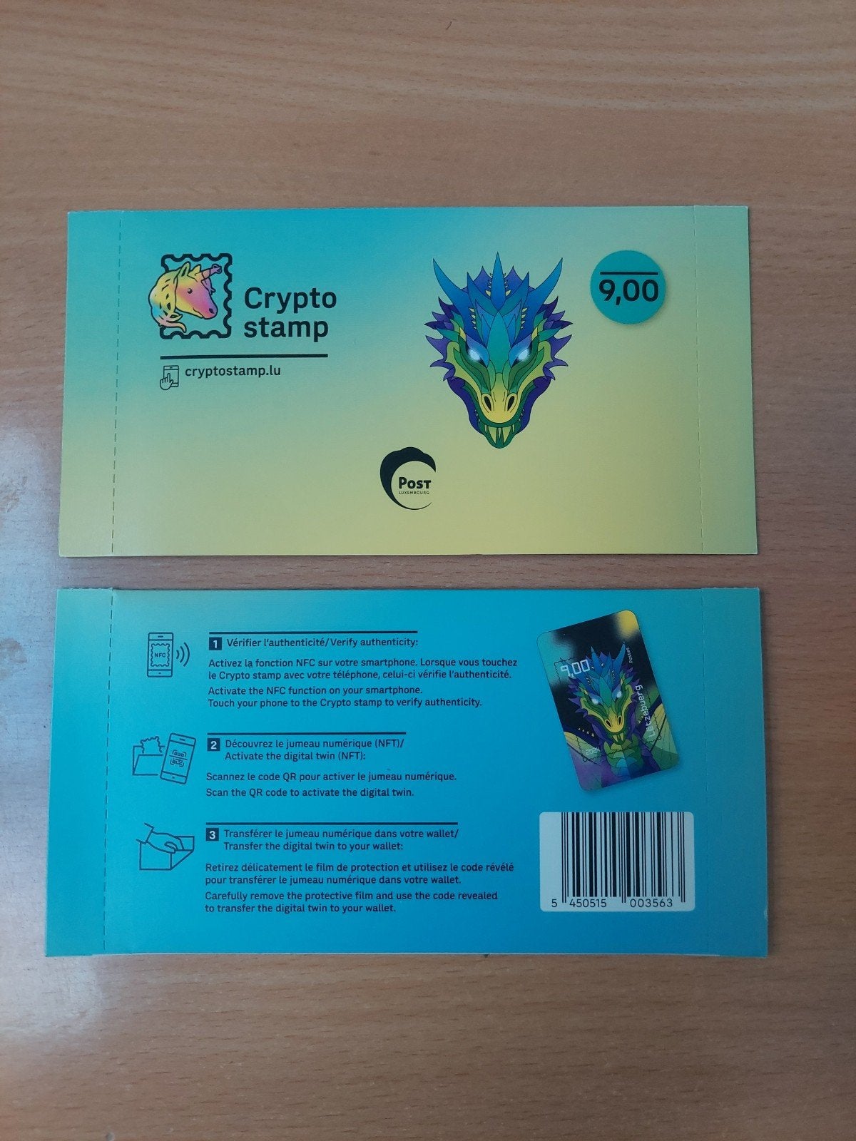2x Luxemburg POST Crypto Stamp 2 – Draak 2024, Ophalen of Verzenden, Luxemburg, Postfris