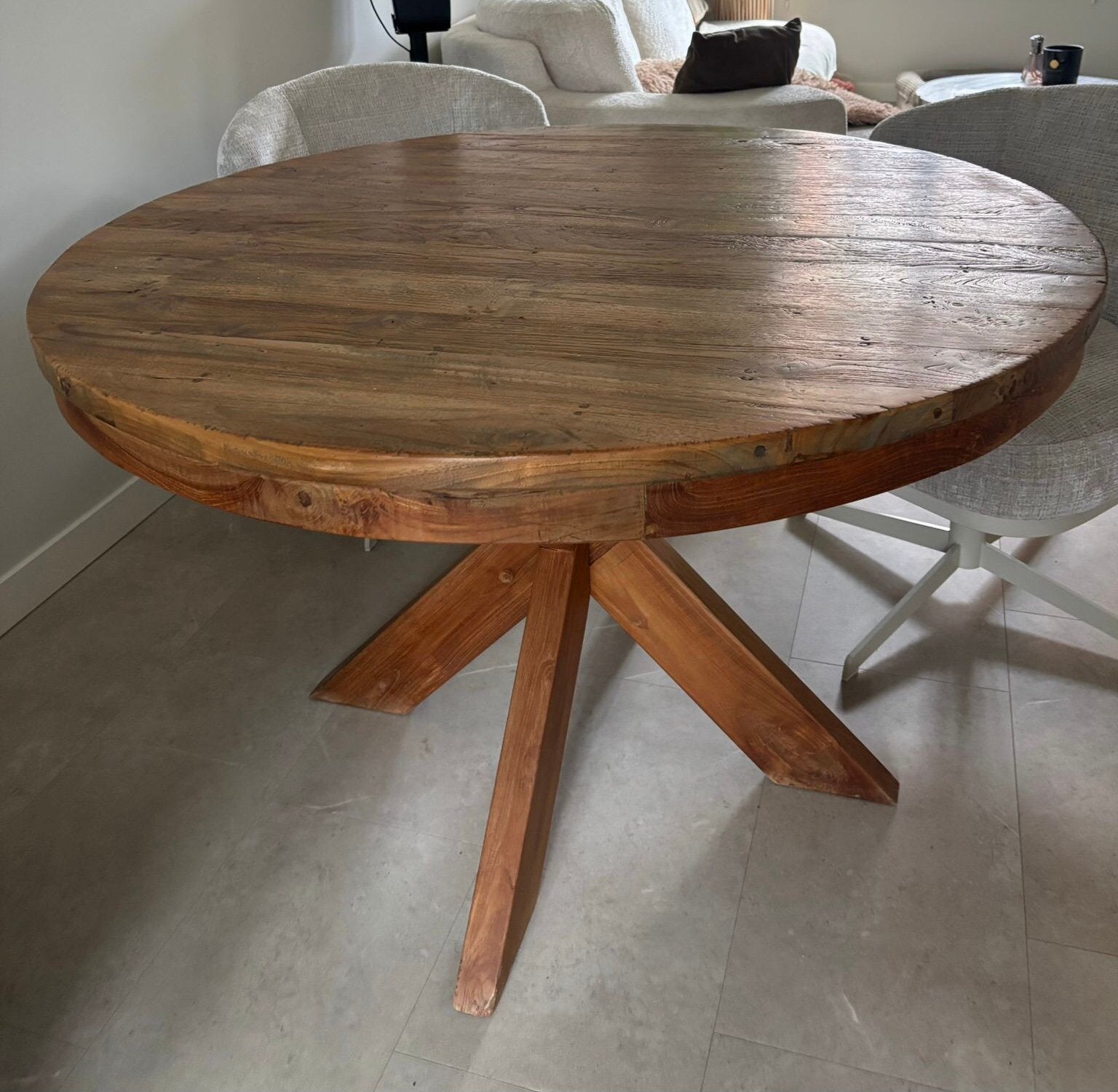 Eettafel Ines rond 120cm van teakhout, Huis en Inrichting, Tafels | Eettafels, Ophalen, Gebruikt, 100 tot 150 cm, Teakhout