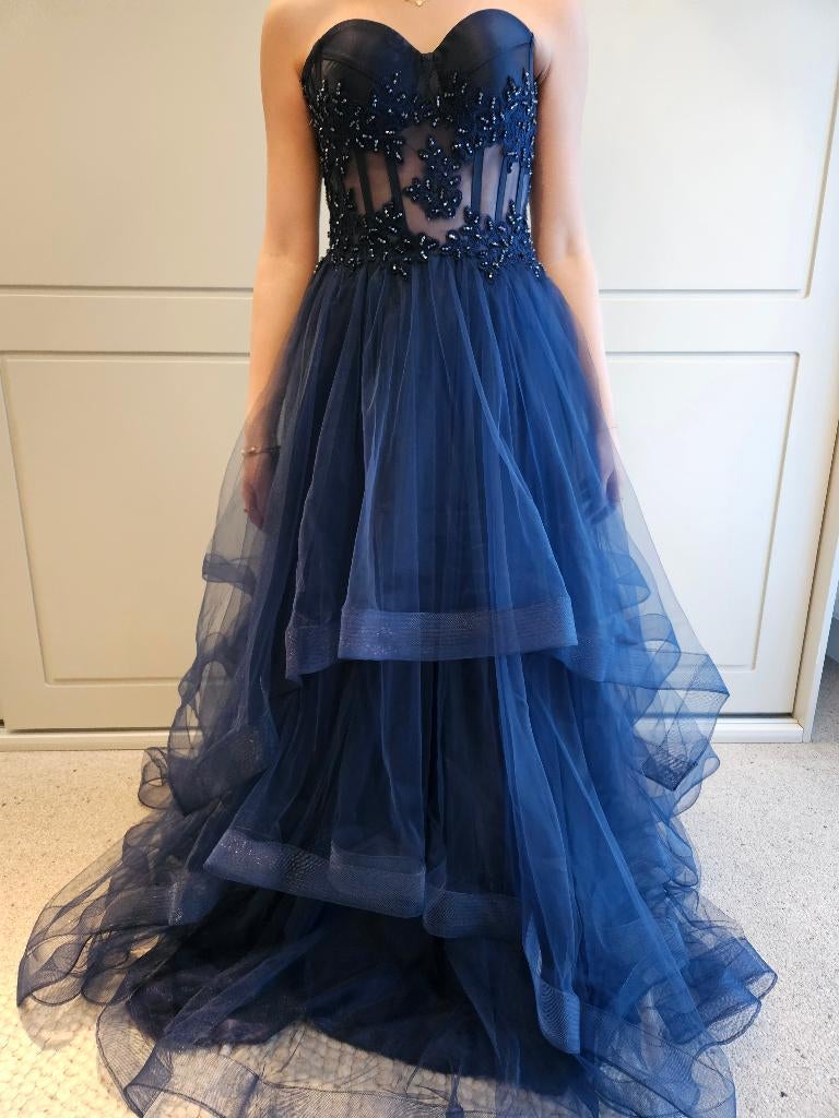 Gala jurk maat 36 blauw, Ophalen, Galajurk, Overige kleuren, Zo goed als nieuw