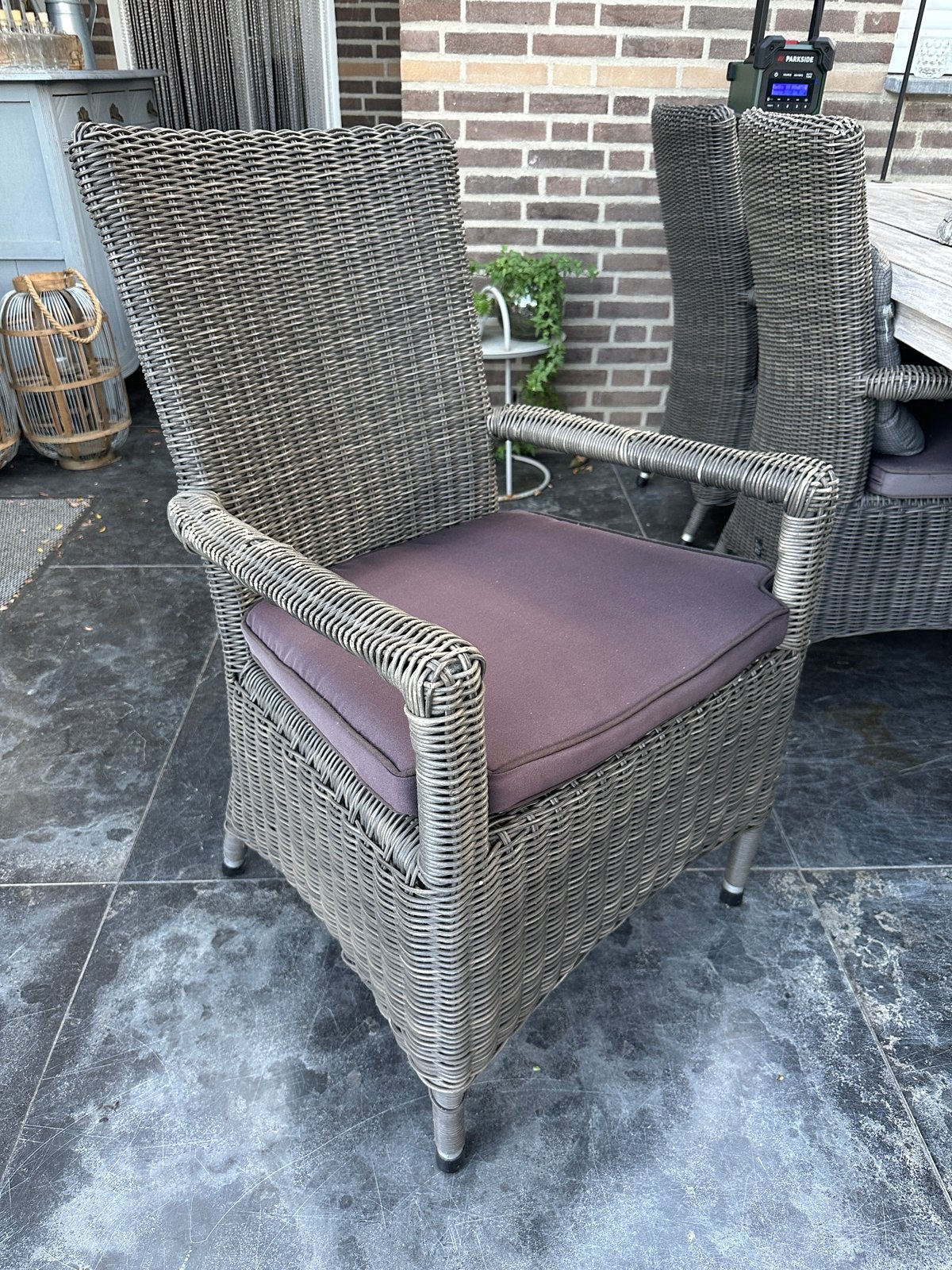 8 Wicker tuinstoelen met kussens, Tuin en Terras, Tuinstoelen, Ophalen, Gebruikt, Wicker