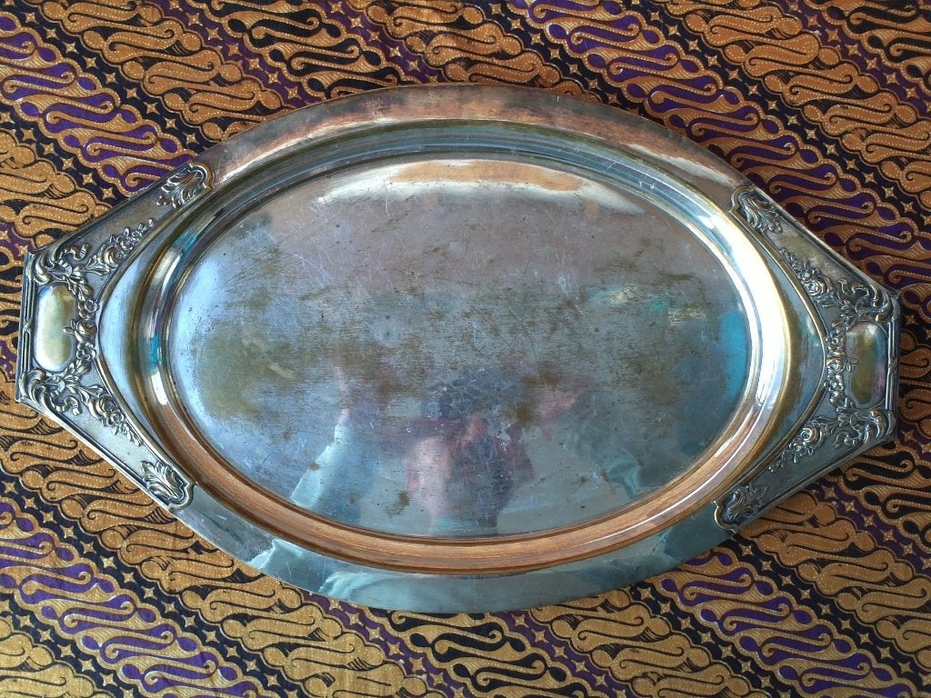 Mooi groot antiek silverplate dienblad uit Frankrijk 49 cm., Ophalen of Verzenden