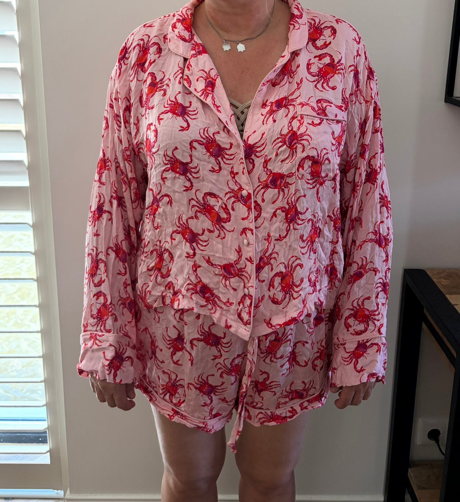 Hunkemoller pyjama set kort met krabjes, Ophalen of Verzenden, Zo goed als nieuw, Maat 46/48 (XL) of groter