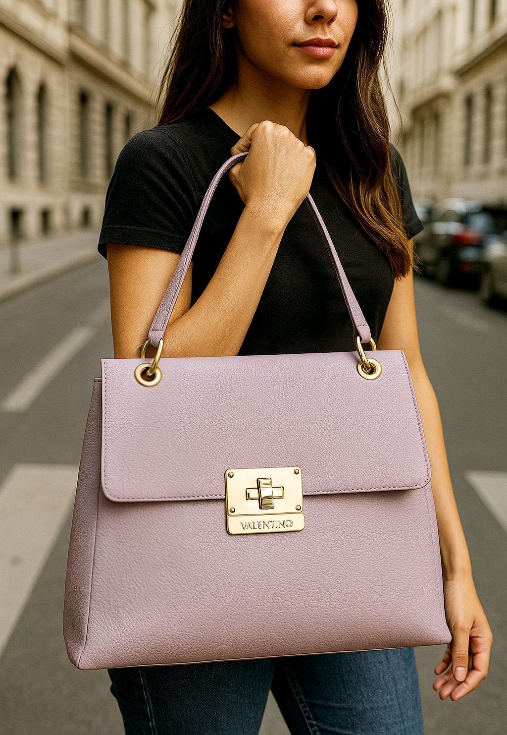 Valentino Handtas - Parelmoer Roze Leer met Gouden Details, Ophalen of Verzenden, Zo goed als nieuw, Roze, Handtas