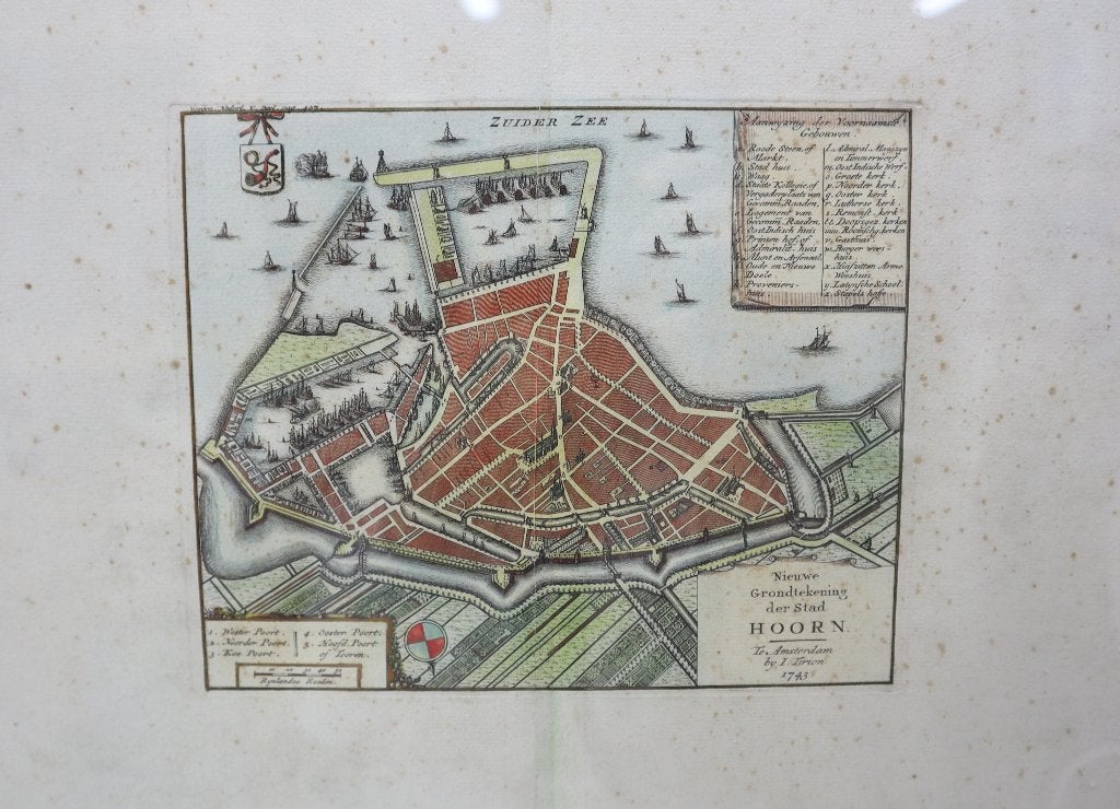 Stadsplattegrond  / gravure Hoorn Tirion 1743, Antiek en Kunst, Ophalen of Verzenden, Gravure, Ingelijst, 1700 - 1799