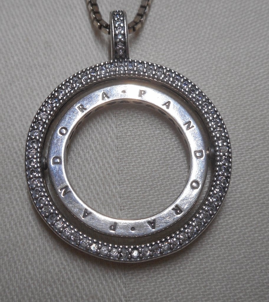 Zilveren ketting met Pandora Spinning Hearts hanger nr.682, Sieraden, Tassen en Uiterlijk, Kettingen, Met hanger, Verzenden, Zo goed als nieuw