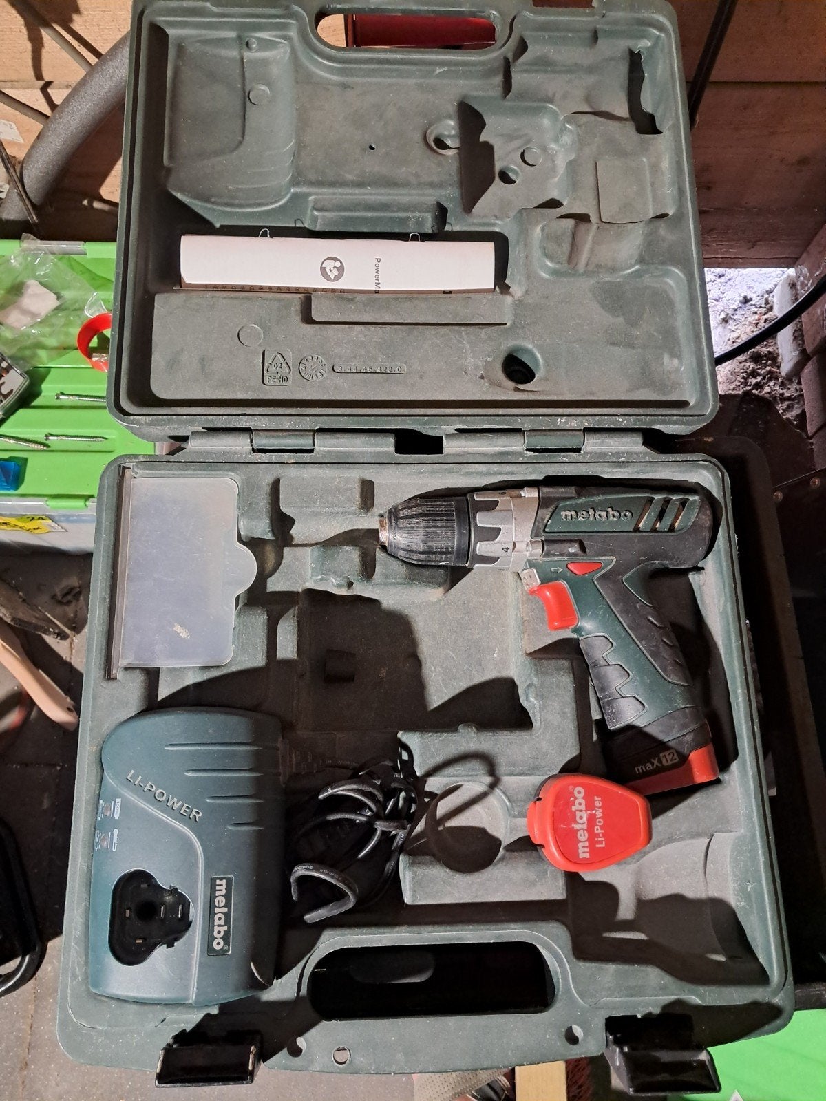 Metabo Power Maxx 12 schroef-/ boormachine in koffer, Gebruikt, Variabele snelheid, Ophalen of Verzenden, Boor- en Schroefmachine