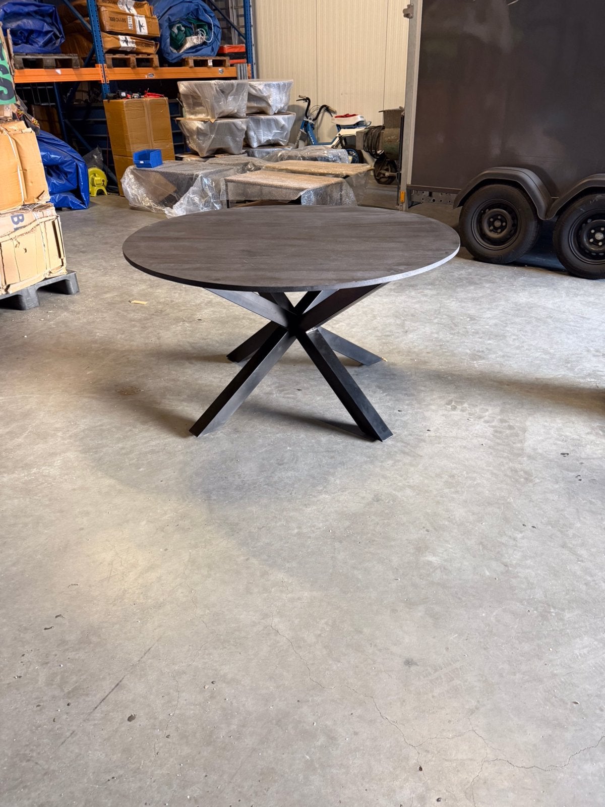 Zwarte mango eettafel 140 cm doorsnee nieuw, Huis en Inrichting, Tafels | Eettafels, Ophalen, Nieuw, Rond, 100 tot 150 cm