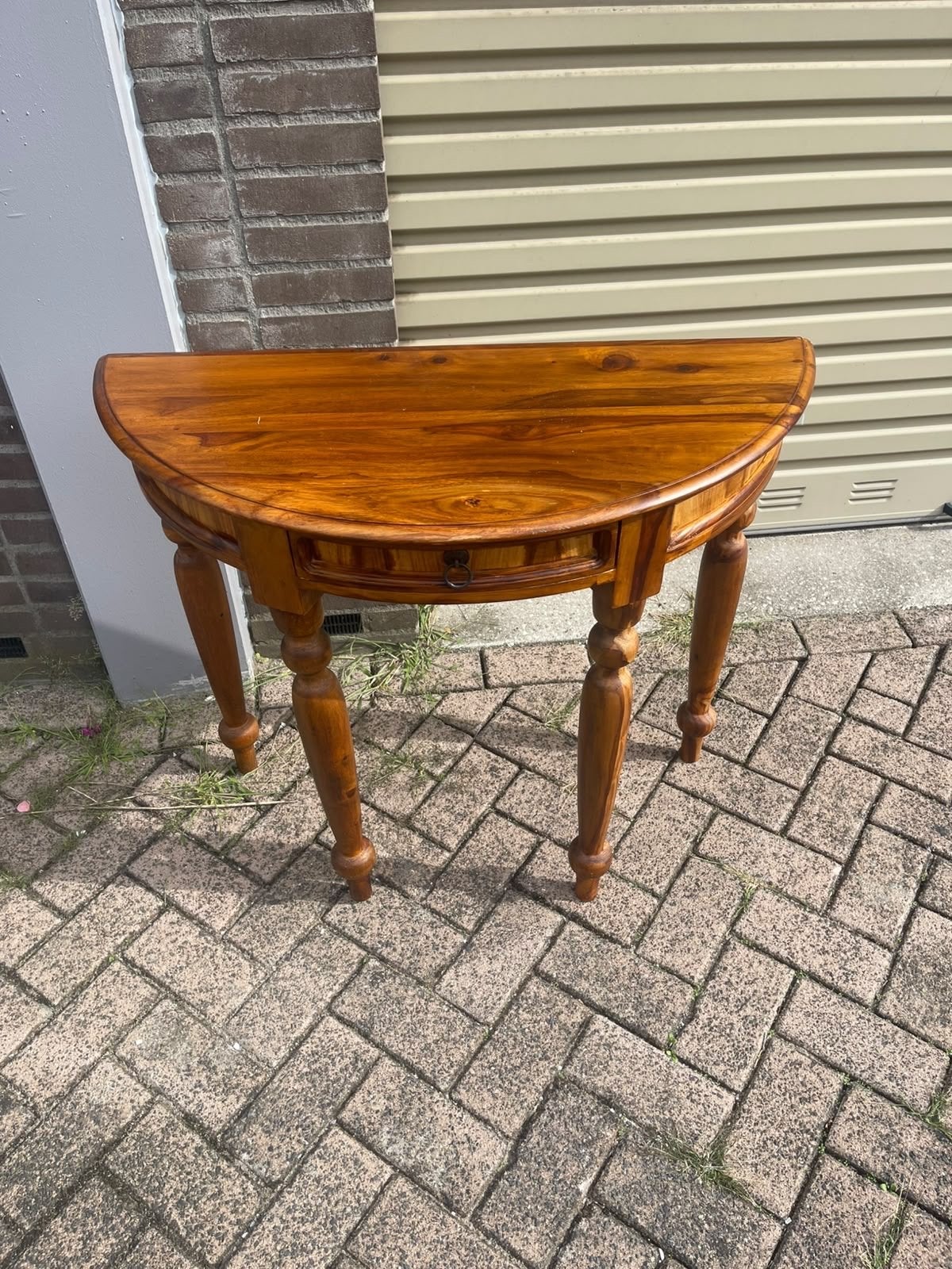 Halfronde houten sidetable met lade, Gebruikt, 50 tot 100 cm, Ophalen of Verzenden, Ovaal
