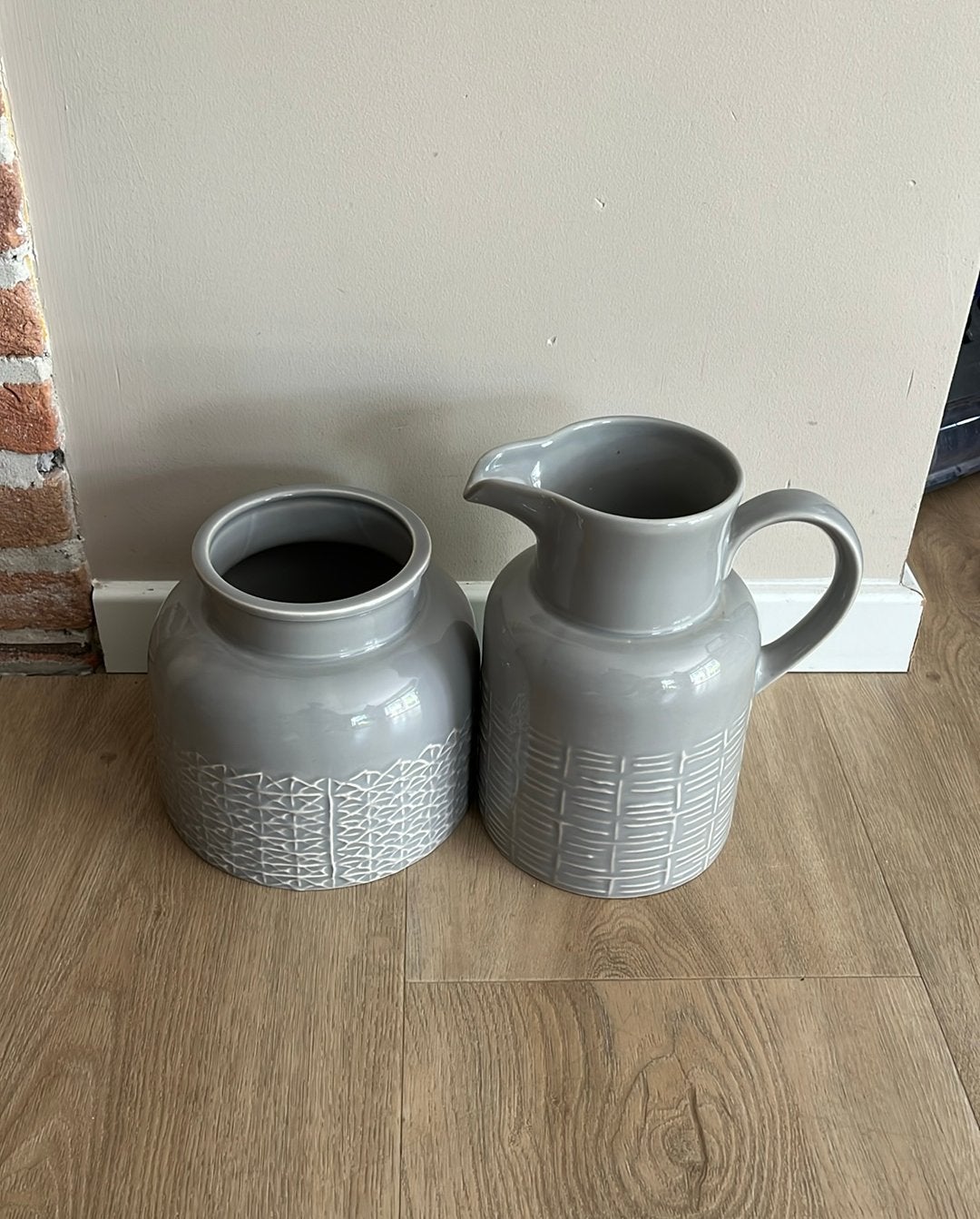 2 grijsblauwe potten, Huis en Inrichting, Ophalen, Zo goed als nieuw
