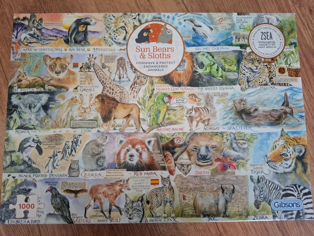 GIBSONS Puzzel - Sun Bears and Sloths - 1000 Stukjes, Ophalen of Verzenden, 500 t/m 1500 stukjes, Zo goed als nieuw, Legpuzzel