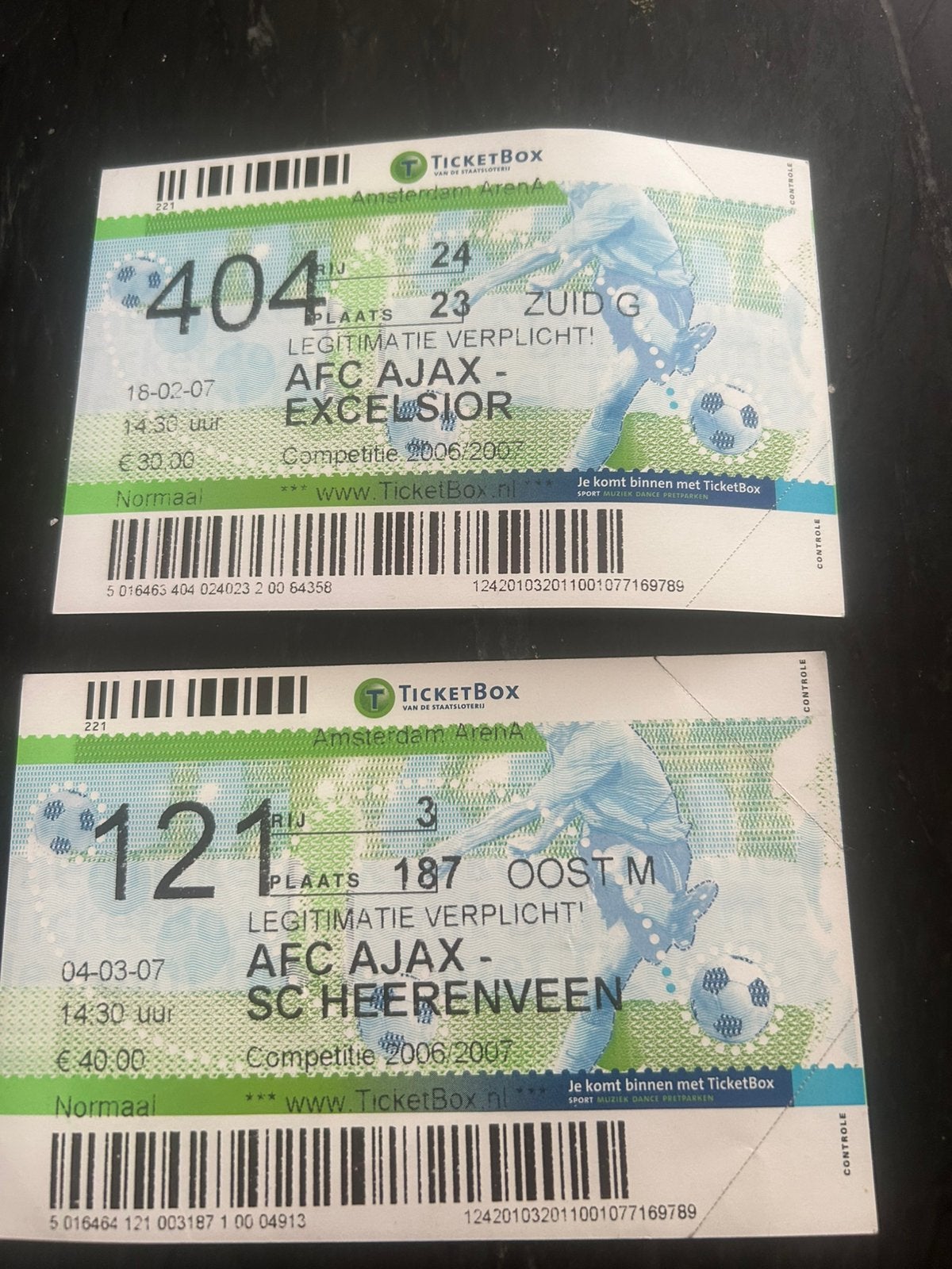 AJAX 2006/2007 2 tickets tegen Heerenveen & Excelsior €0,25, Twee personen