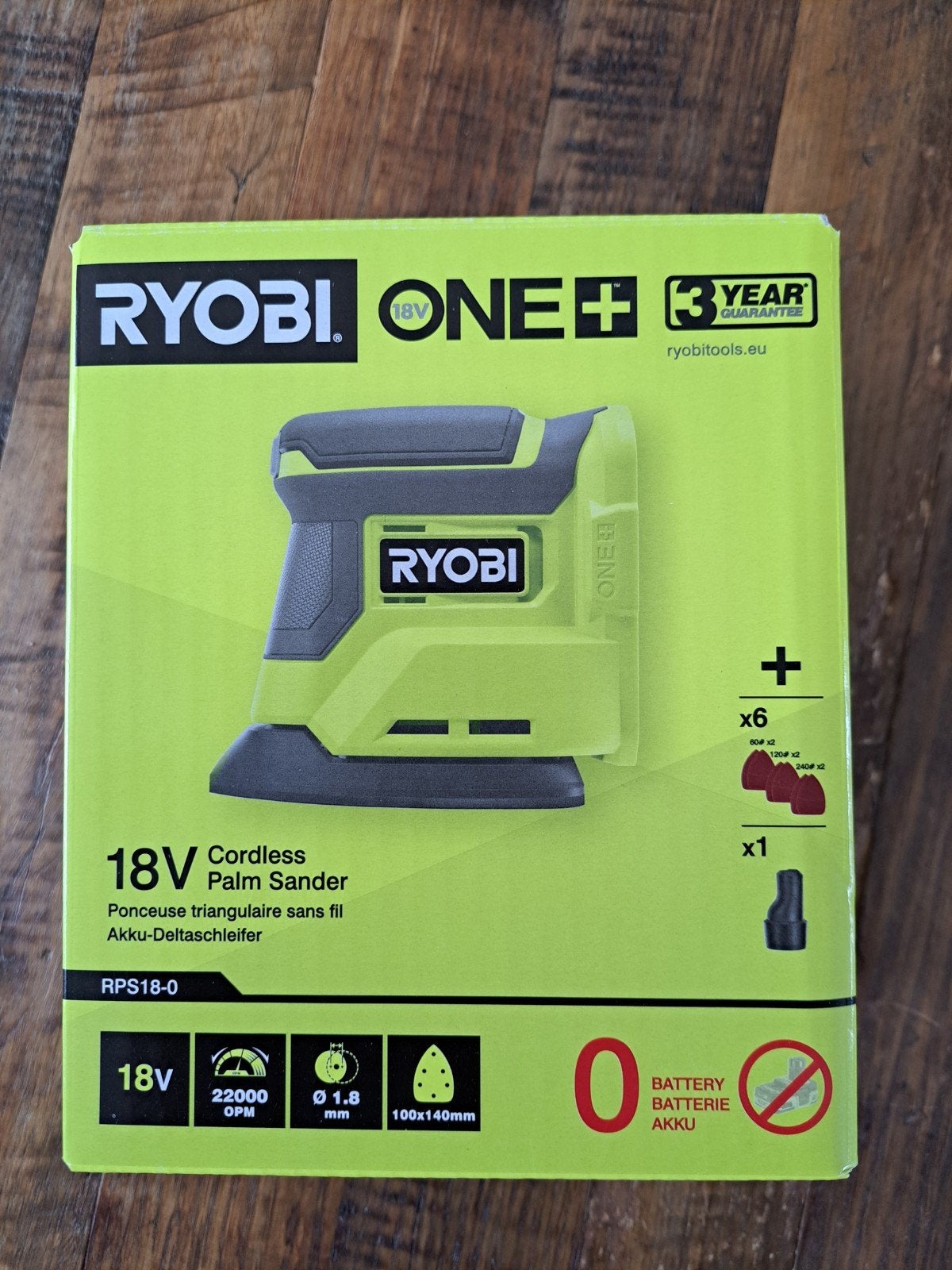 Ryobi 18V ONE+ Accu Vlakschuurmachine / Palm Schuurmachine, Doe-het-zelf en Verbouw, Gereedschap | Schuurmachines, Ophalen of Verzenden