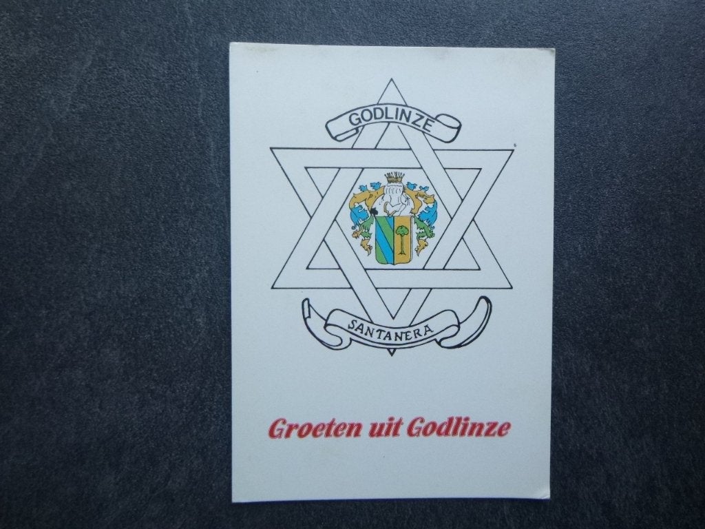 groeten uit Godlinze, familiewapen Santanera omlijst door, Verzenden, 1980 tot heden, Ongelopen, Noord-Brabant