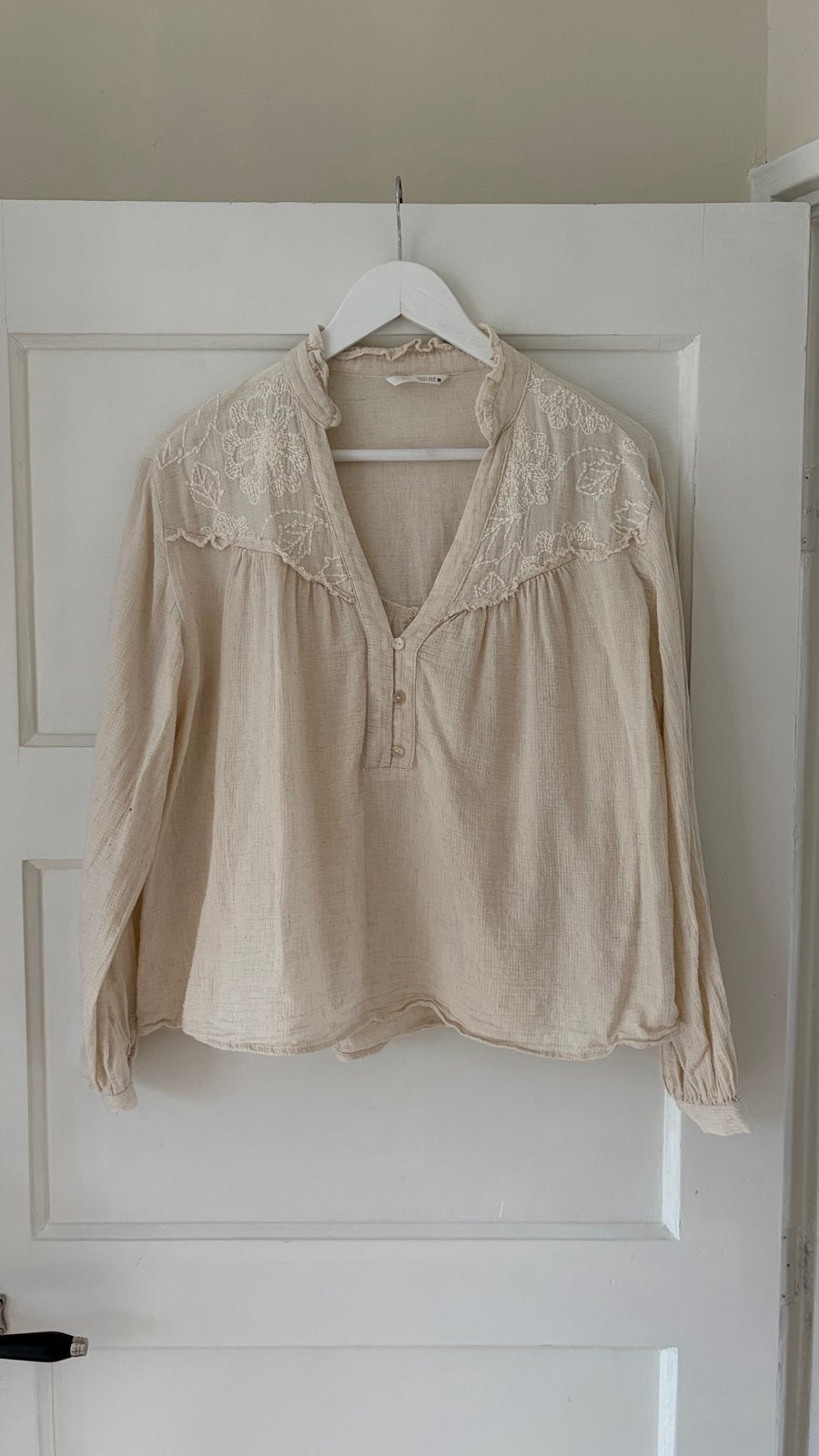 Zara Blouse met Borduurwerk - Maat L, Ophalen of Verzenden, Zo goed als nieuw, Maat 42/44 (L), Beige