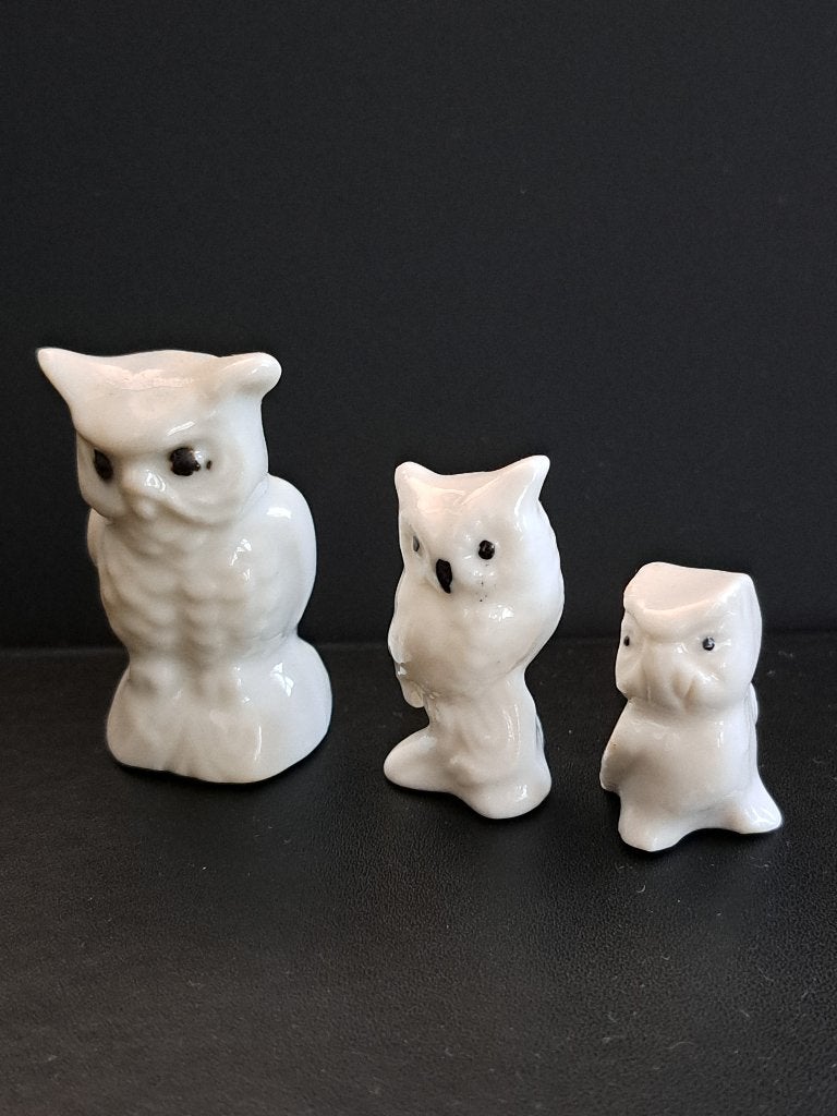 Set van 3 Witte Uilen Beeldjes - Keramiek, Verzamelen, Beelden en Beeldjes, Ophalen of Verzenden, Gebruikt, Dier