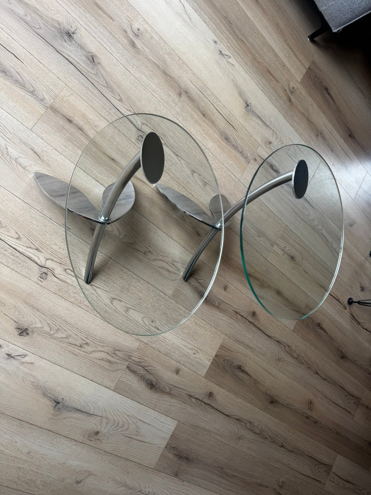 2 Design bijzettafels Metaform Papillon (Thomas Althaus), Ophalen, Rond, 25 tot 50 cm, Glas